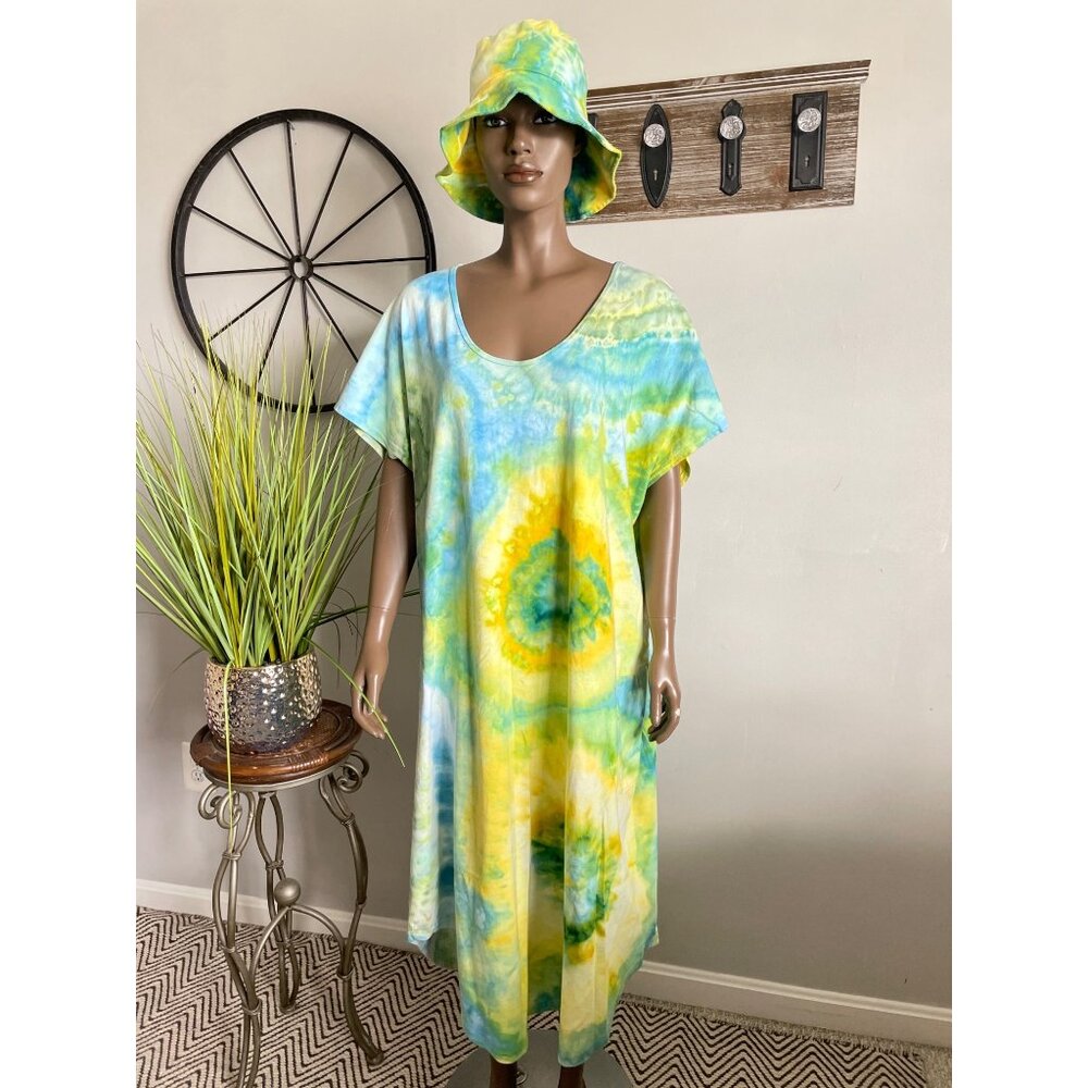 DHARMA TRADING CO. Tie-Dye Maxi Dress & Matching Bucket Hat Set XL